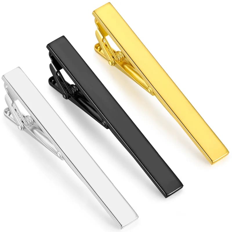 Fermacravatta da uomo in ottone lucido con logo inciso al laser, fermacravatta da lavoro minimalista, argento e oro