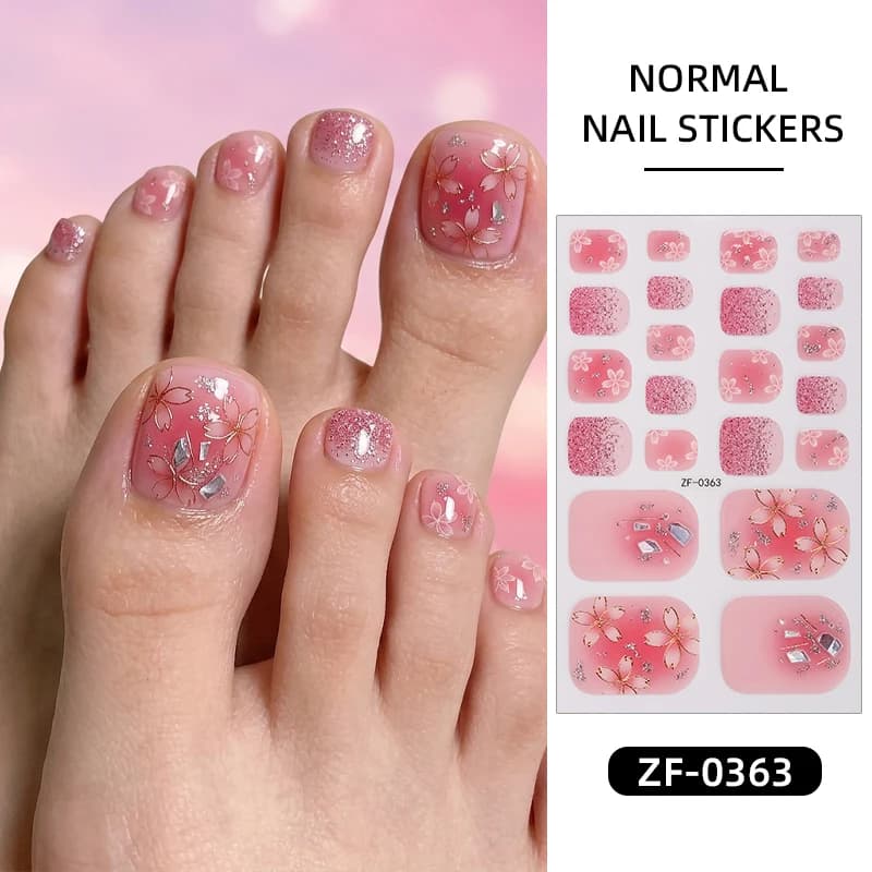 22 Tips Adesivi per Unghie dei Piedi con Fiori Estivi, Strisce Floreali Sfumate Senza Cottura, Copertura Completa, Adesivi Decorativi Fai da Te per Piedi