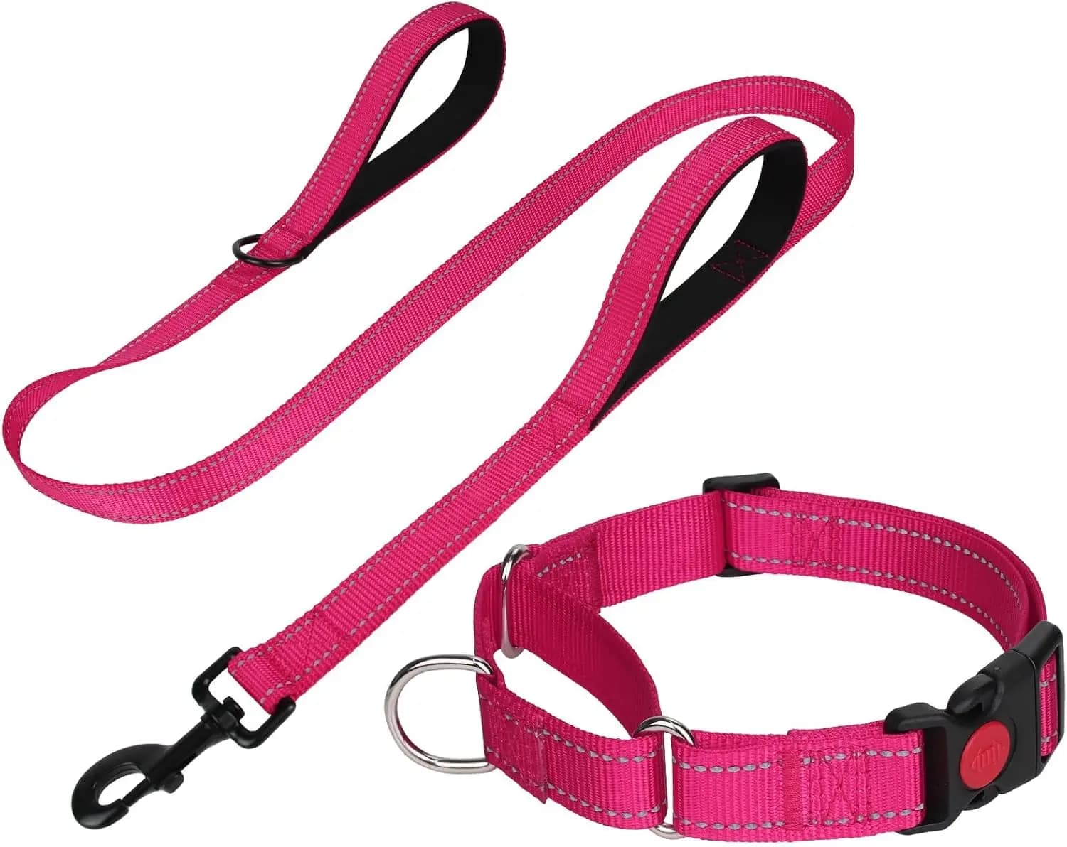 Set collare e guinzaglio per cani Martingale riflettenti, sgancio rapido, regolabile per cani di taglia media in rosa caldo