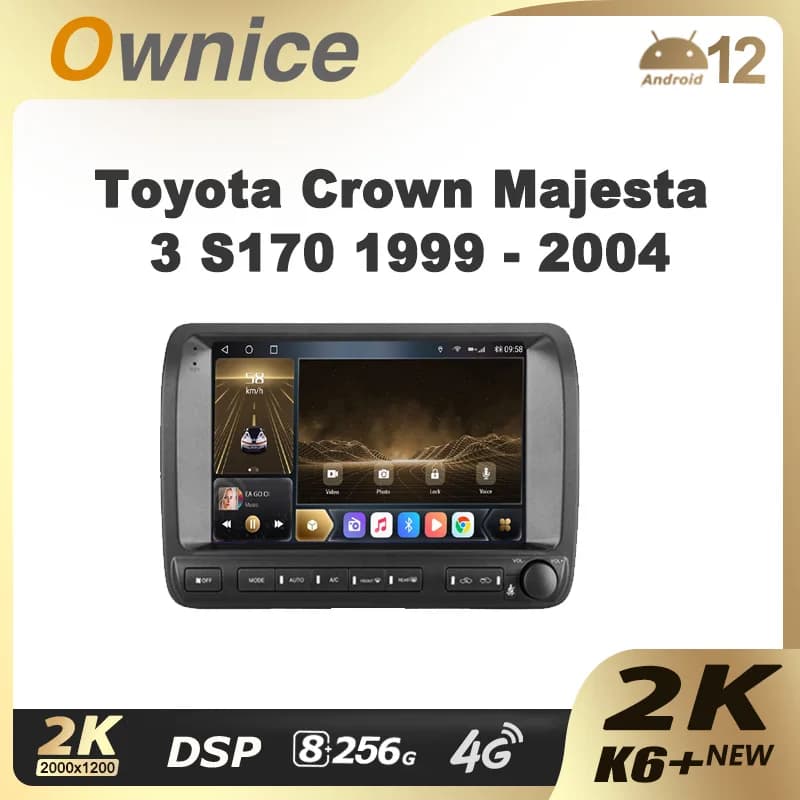 Ownice K6 + 2K per Toyota Crown Majesta 3 S170 1999 - 2004 Autoradio Lettore video multimediale Navi Stereo GPS Android 12 No 2 Din