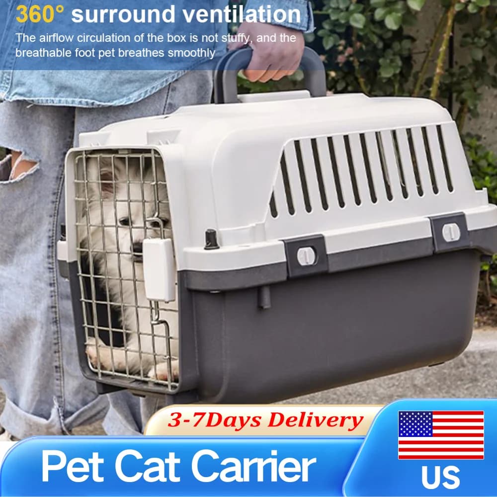 Trasportino da Viaggio per Gatti, Conigli, Cuccioli e Gattini 33x216x252in Approvato dalle Compagnie Aeree, Gabbia in Metallo Resistente con Maniglia, Facile da Pulire, con Vaso per Acqua