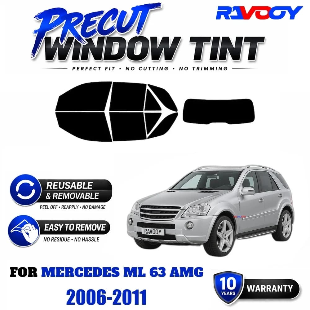 RAVOOY Precut Window Tint, Reusable Removable EPU Film, Custom Fit for Mercedes ML 63 AMG 2006-2011, UV Heat Protection