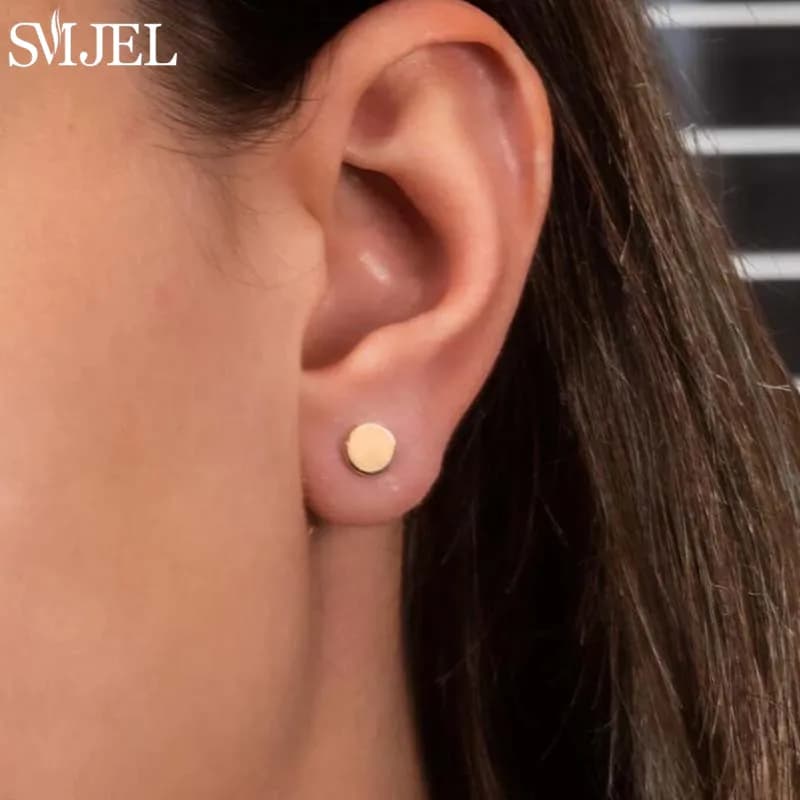 SMJEL Simple Punk Circle Stud Earrings Women Fashion Jewelry 2026 Classic Mini Earings Round Shape Ear Studs Female Daily Gifts