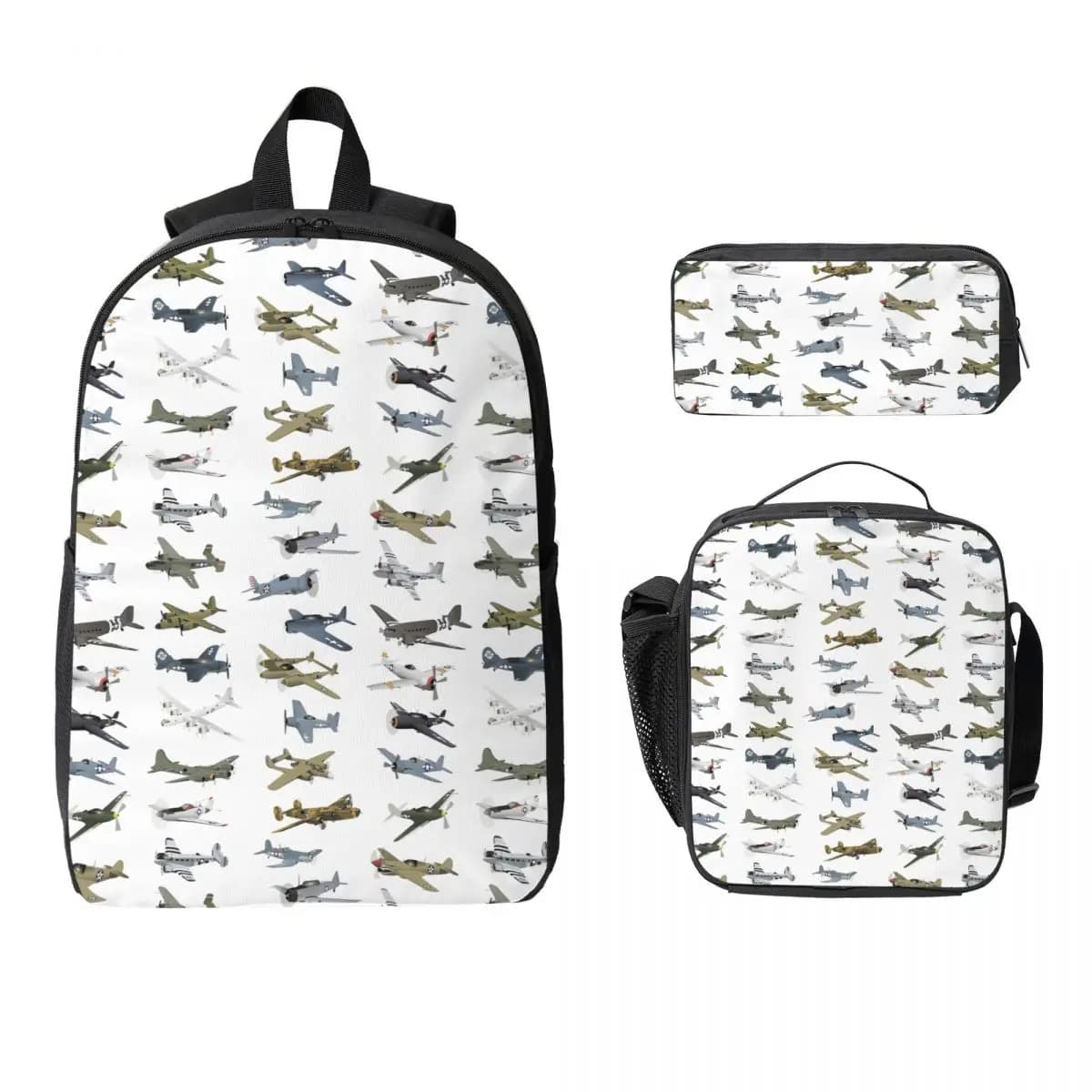 Various American WW2 Airplanes Backpack Boys Girls BookBag School Bag Computer Shoulder Bags 3ps Insulated Lunch Bag Pencil Case