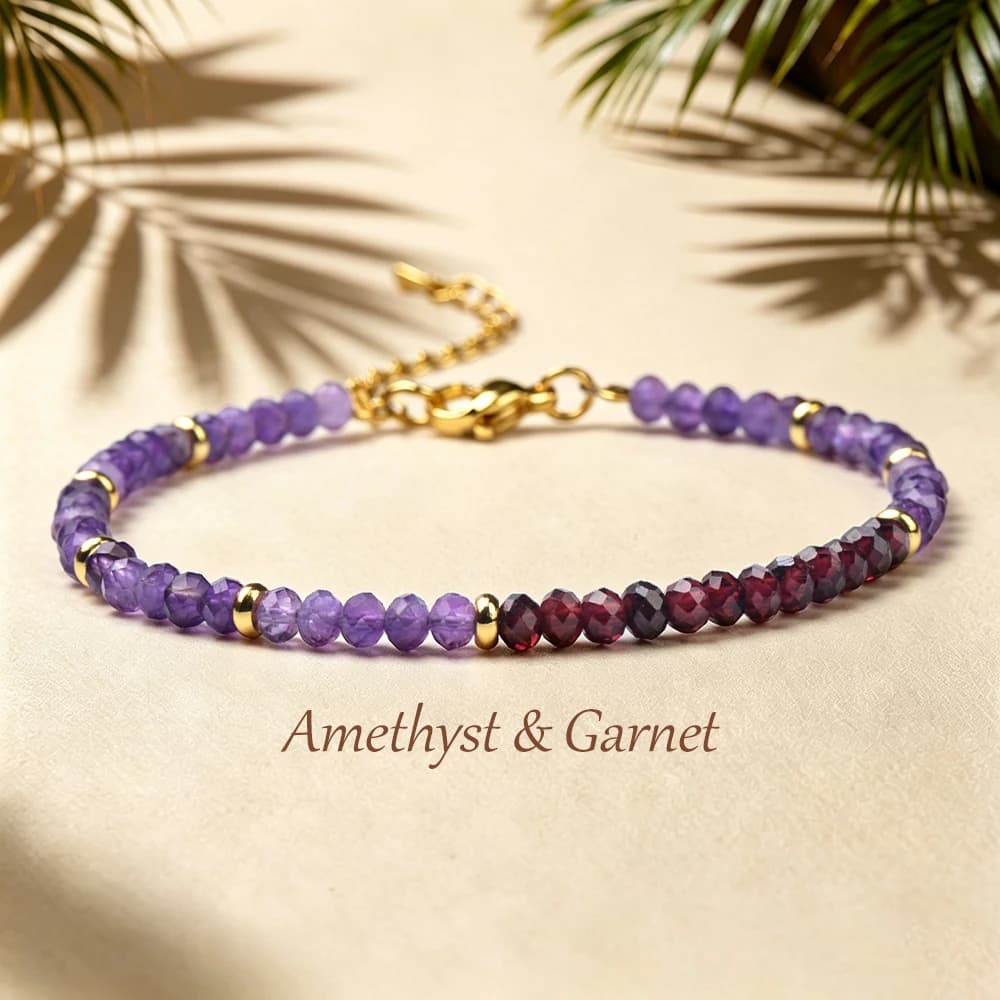 2×4mm Natural Stone Amethyst and Garnet Faceted Rondelle Beads Bracelet Jewelry for Women Daily Wear Perfect Gift for Friends