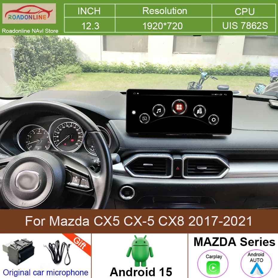Autoradio Multimediale con Schermo QLED da 12.3 Pollici per Mazda CX5 CX-5 CX8 2017-2021, CarPlay Android 15, 8+256GB, WiFi 4G