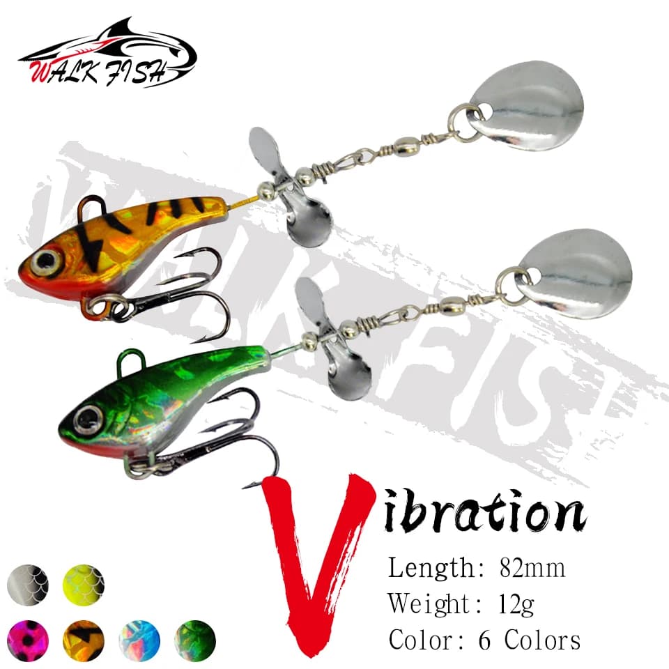 WALK FISH 12g Spinner VIB Fishing Lure Leadhead Rotating Sequined Sea Fishing Bait Sequi Huntingned Leadfish-shaped Artificial