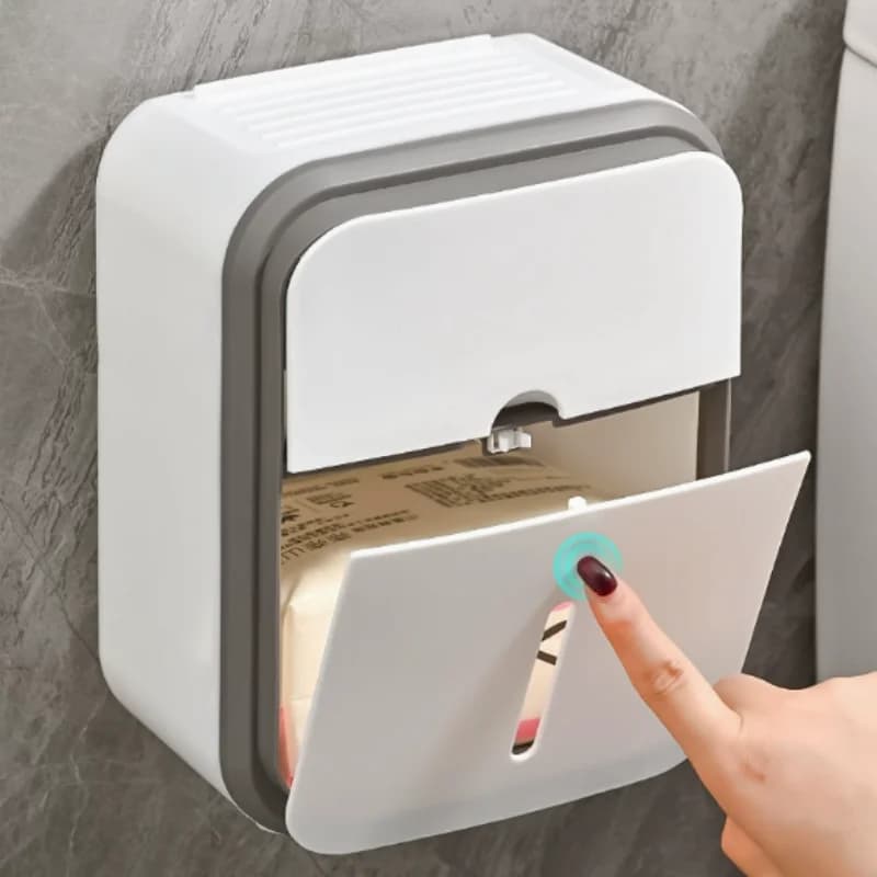 Waterproof Dust-proof Punch-Free Wall Mounted Toilet Paper Holder High Capacity Storage Box for Bathroom Home Organization