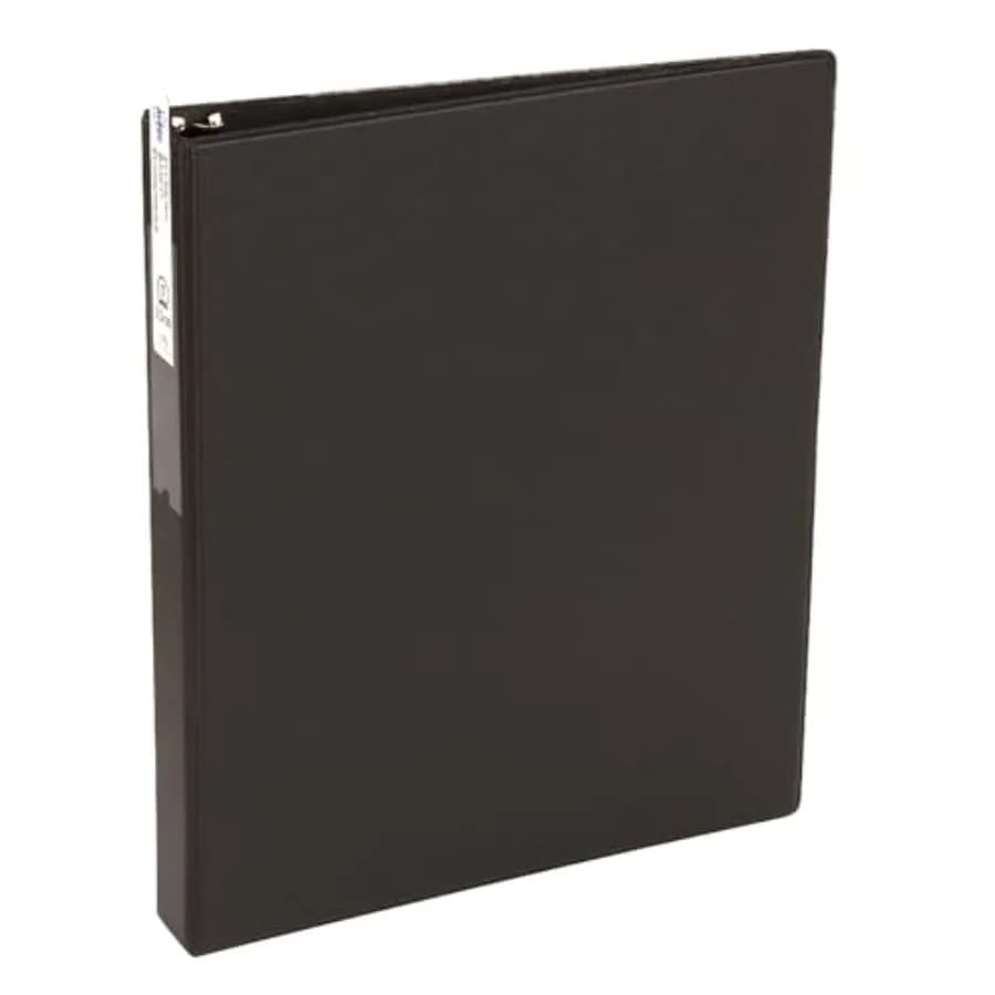 Standard 3 Ring Binder, Label Holder, 1" Round Rings, 175-Sheet Capacity, 1.4 Inch Wide Spine, 1 Black Binder, Ideal for Lightw