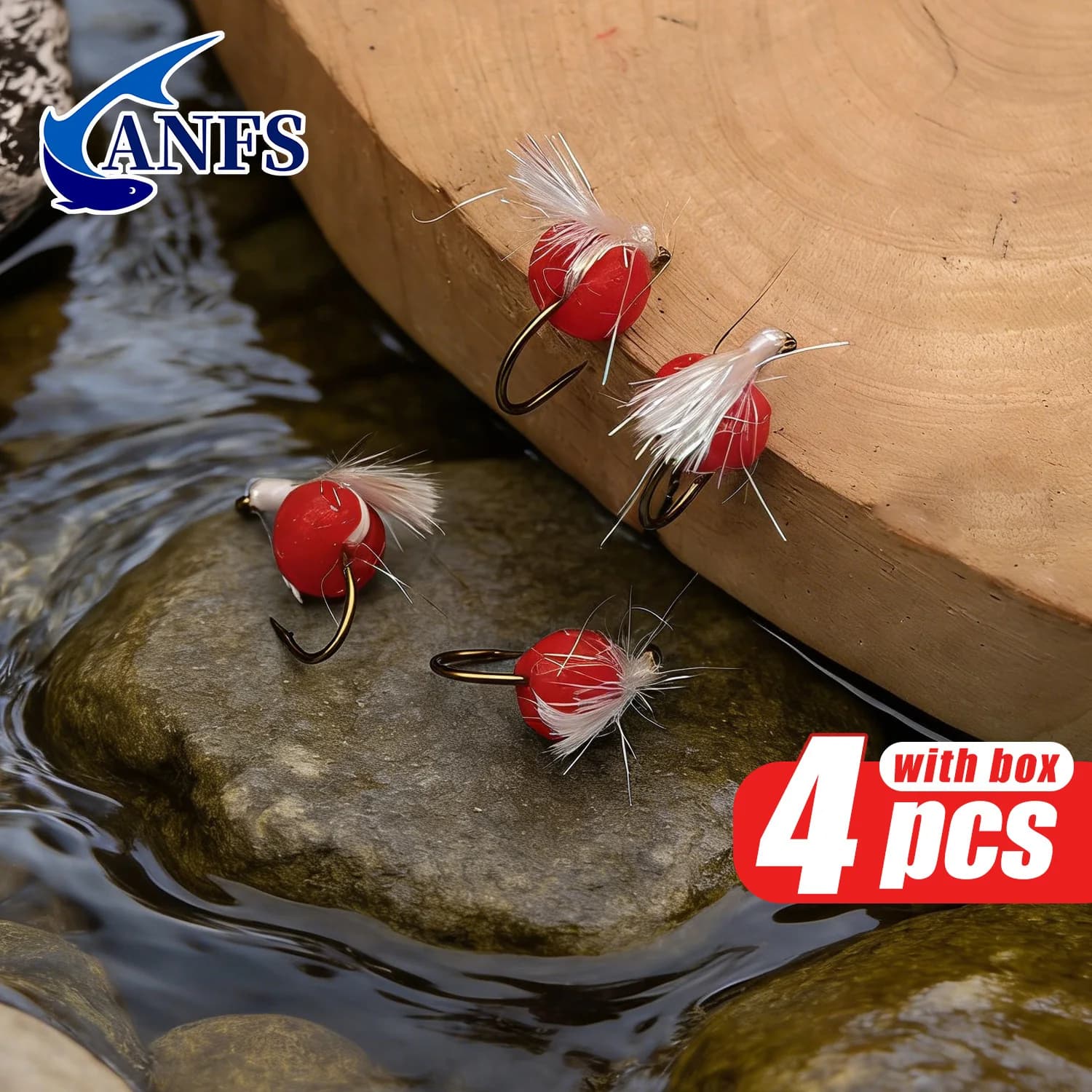 ANFS Mosche Artificiali Umide per Trota - 4 Pezzi, Mosche da Pesca con Scatola Portaoggetti, Regalo per la Pesca a Mosca della Trota