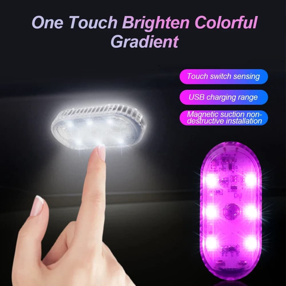 Luci per auto multicolori Lampada da lettura per sensore a soffitto a LED senza fili Touch Light Lampada da lettura Mini luce di ricarica USB Accessori per interni auto