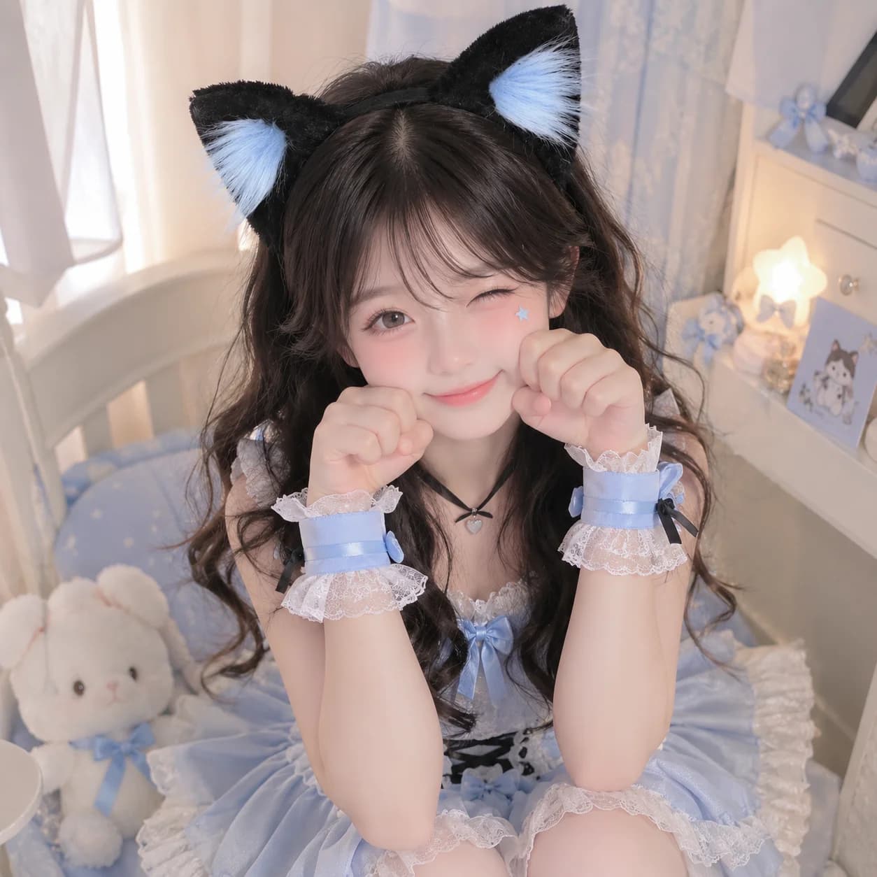 Cute Lolita Cat Ears Headband Animals JK Plush Hair Band Three-dimensional Hair Clip Furry Cosplay Headwear Face Wash