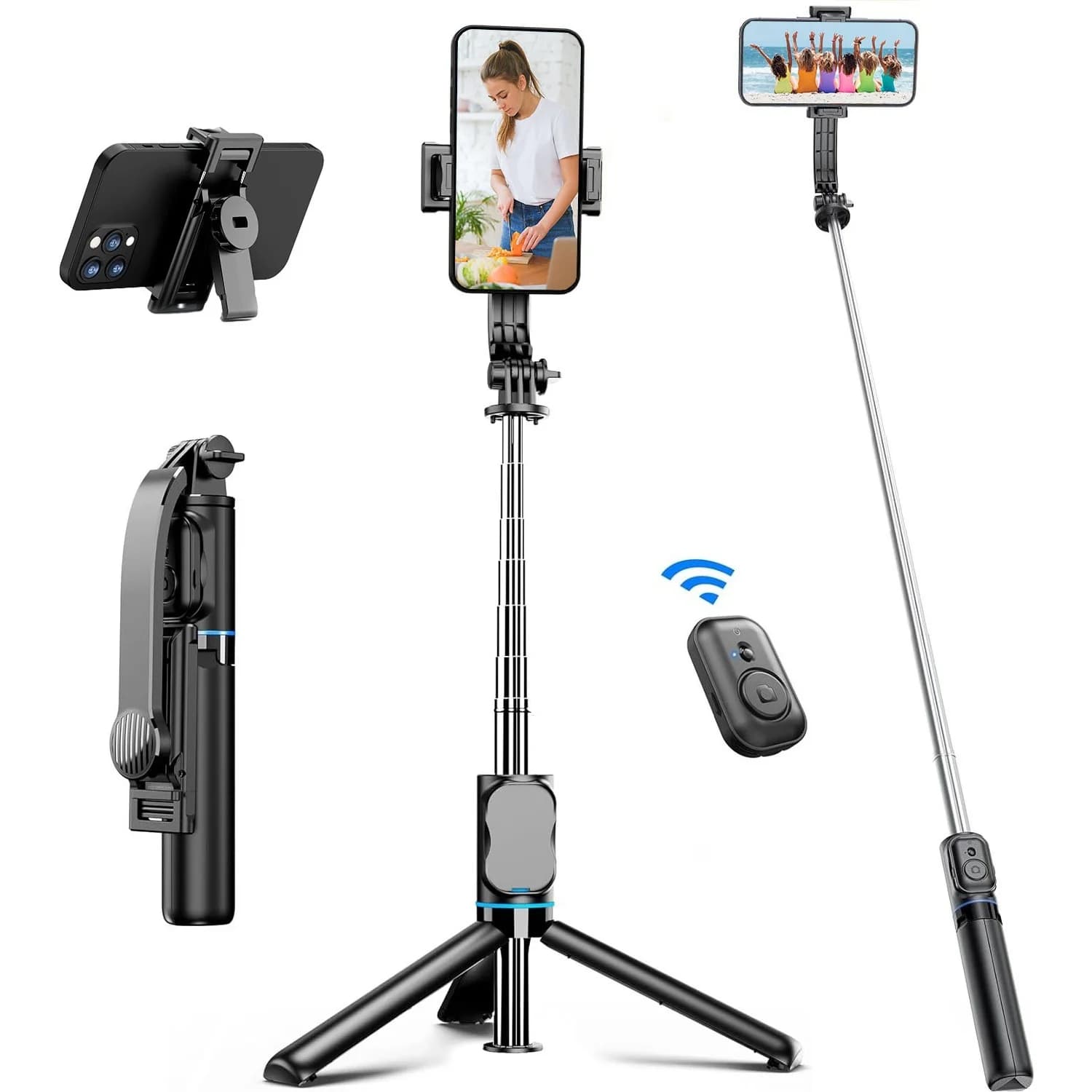 Treppiede per selfie stick wireless con telecomando Bluetooth Treppiede per telefono allungabile da 42 pollici per iPhone Samsung Huawei Registrazione video