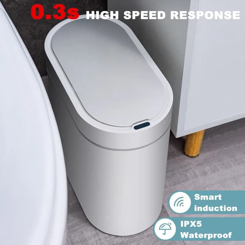 Bidone della spazzatura con sensore automatico da 7 litri, elettronico, intelligente, per uso domestico, bagno, WC, impermeabile, stretto, bidone della spazzatura a induzione da cucina