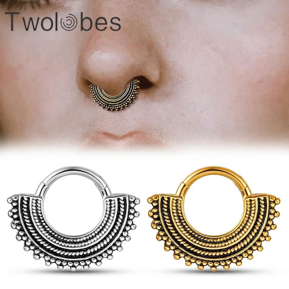 Twolobes 1PC Anelli da Naso a Fiore in Acciaio Inossidabile, Orecchini a Cerchio per Cartilagine, Clicker per Septum, Gioielli Piercing Eleganti per Matrimoni