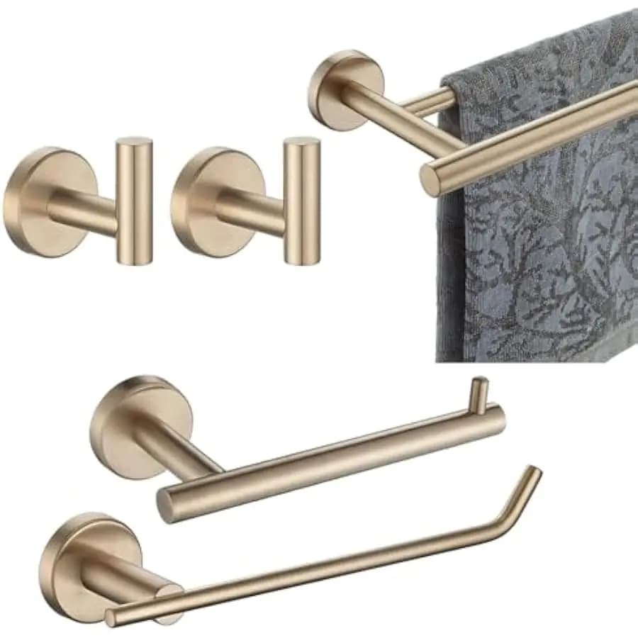 JQK Bathroom Hardware Set, 5-Piece Bath Accessories Set Champagne Bronze Wall Mount Includes 24 in Towel Bar, 9 in HT Bar, TP Ho