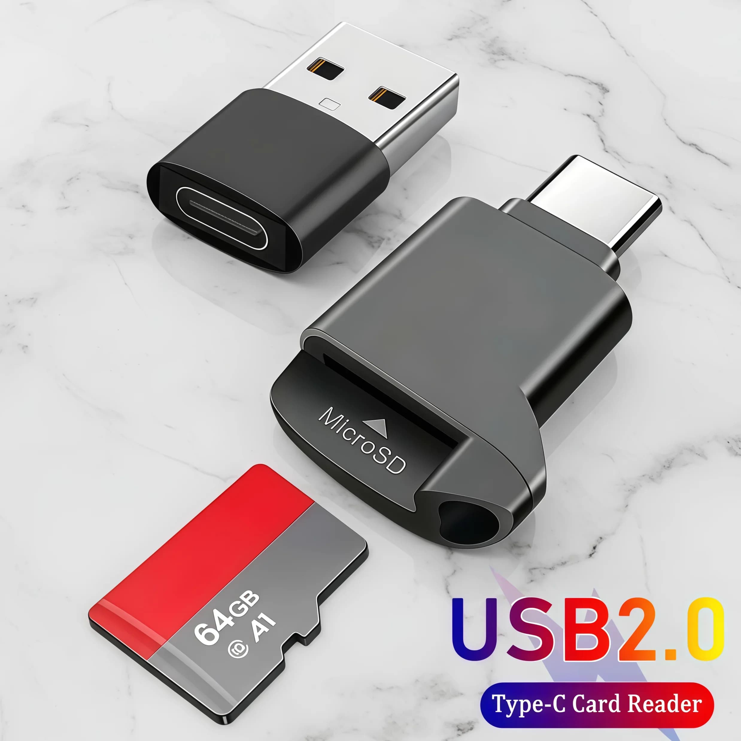 Type-C 2.0 Mini TF Card Reader External Storage Black for Memory Card USB C 2.0 for iPhone 17 16 Mini TF Card Reader