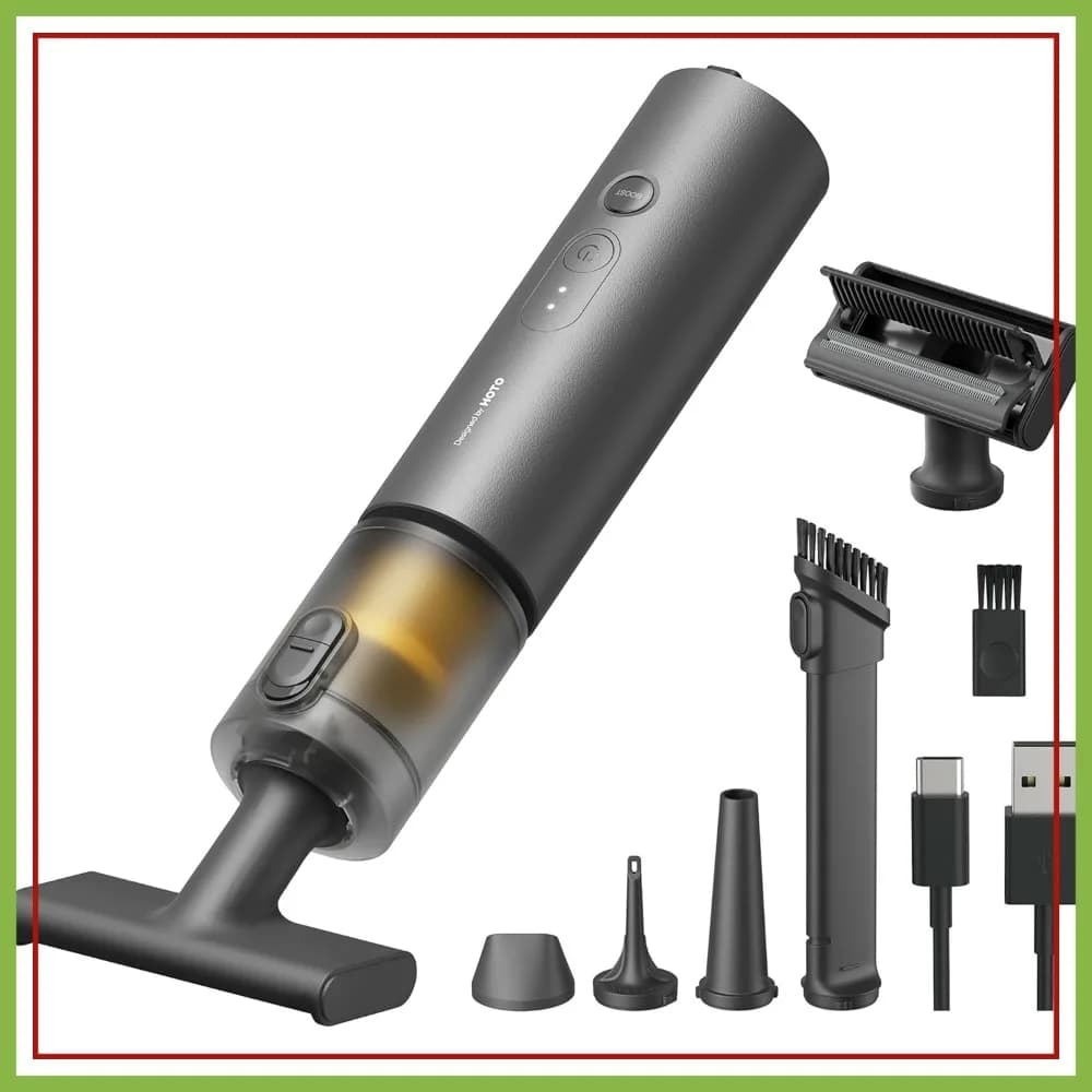 Aspirapolvere Portatile Senza Fili per Auto 20000Pa, Mini Aspiratore 4-in-1 con Funzione Soffiatore e Gonfiatore, per Auto, Casa, Ufficio, Tastiera