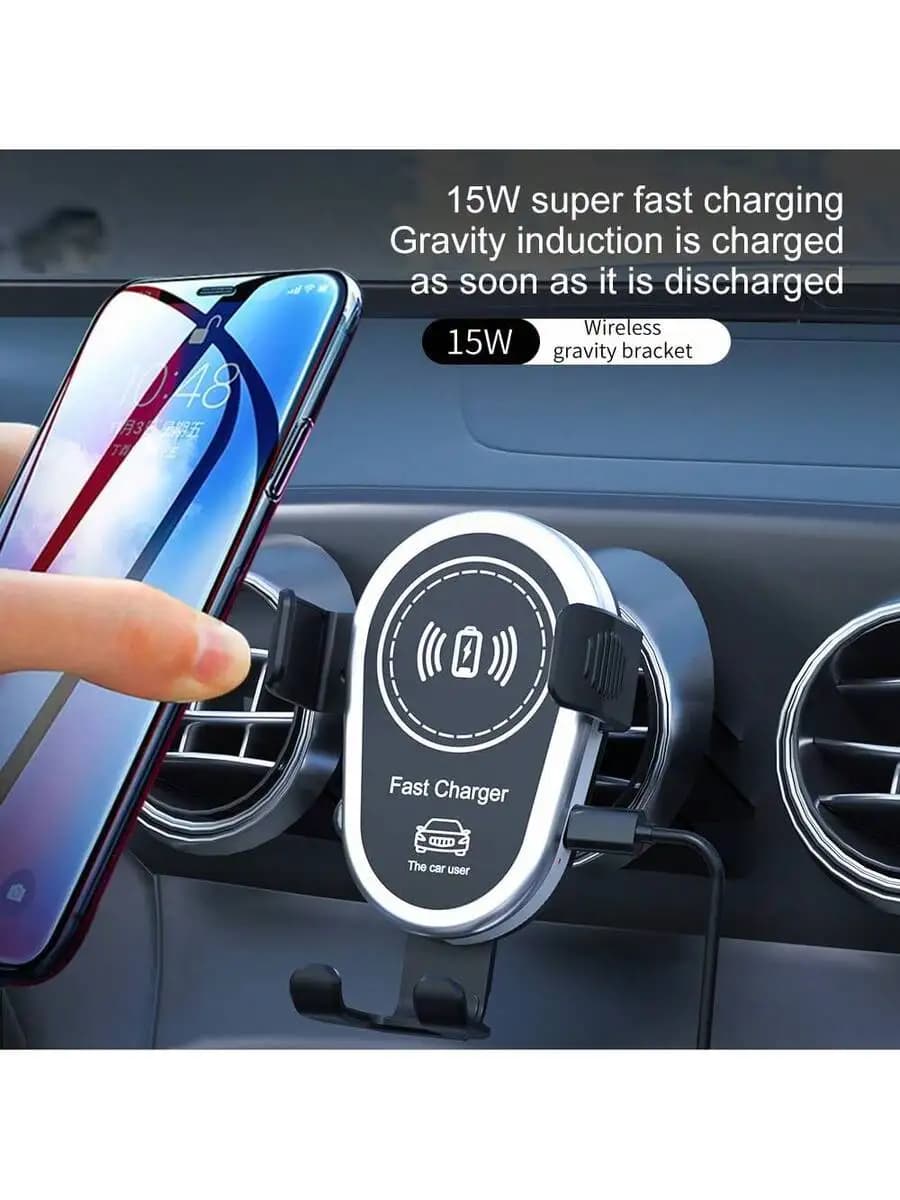 Caricabatterie wireless da 15W per auto con supporto a induzione gravitazionale per ricarica rapida di iPhone e Galaxy
