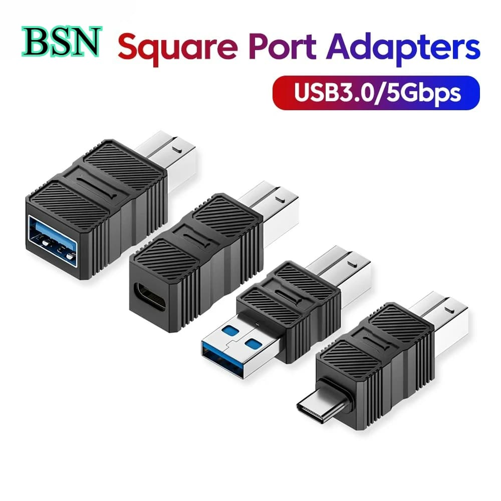 Adattatore per stampante da USB a B3.0 Convertitore per porta quadrata da tipo C/USB a B per adattatore di supporto per disco rigido della stampante/ricarica/trasferimento dati
