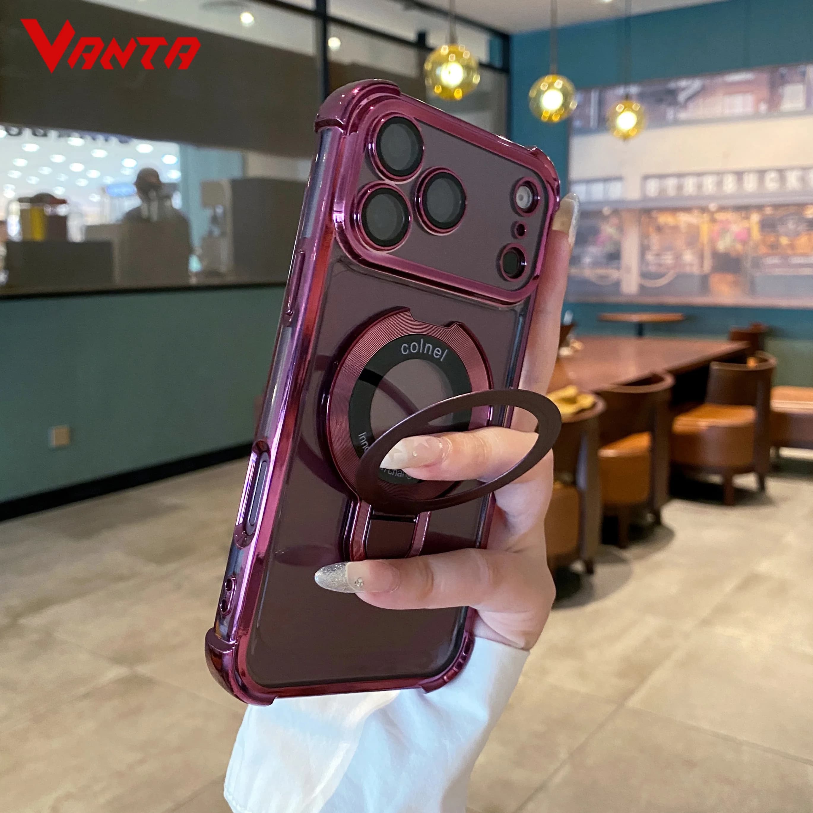 Luxury Plating for Magsafe Bracket Case For iPhone 18 17 16 Pro Max 16 Plus 18Pro Airbag Bumper Magnetic Ring Holder Clear Cover