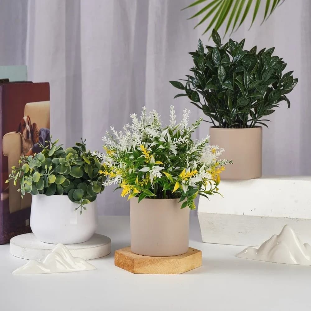 Mini Plastic Plant Artificial Plant Bonsai Evergreen Flower Fake Plant Vase Simulation Flower Pot House