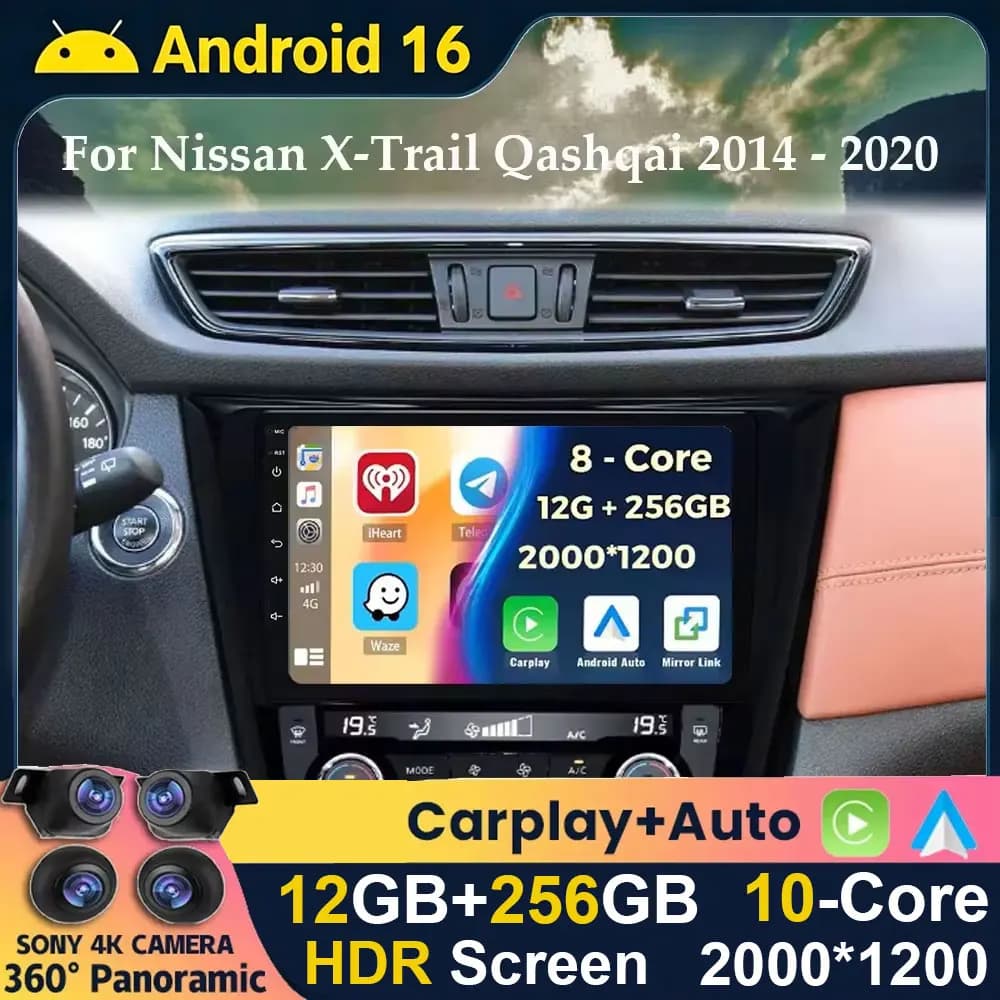 Android 15 Carplay Auto For Nissan X-Trail Xtrail X - Trail 3 T32 2013-2022 Qashqai 2 J11 Car Radio Multimedia Player Stereo GPS