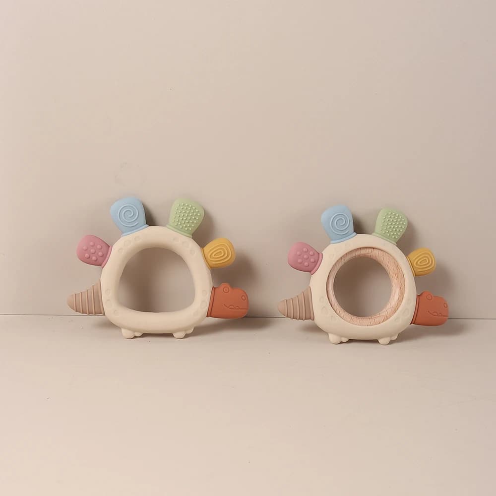 Massaggiagengive in silicone 2026 a forma di dinosauro/coniglio, simpatico giocattolo da masticare per la dentizione, per bambini, con perline sensoriali per il sollievo delle gengive, senza BPA