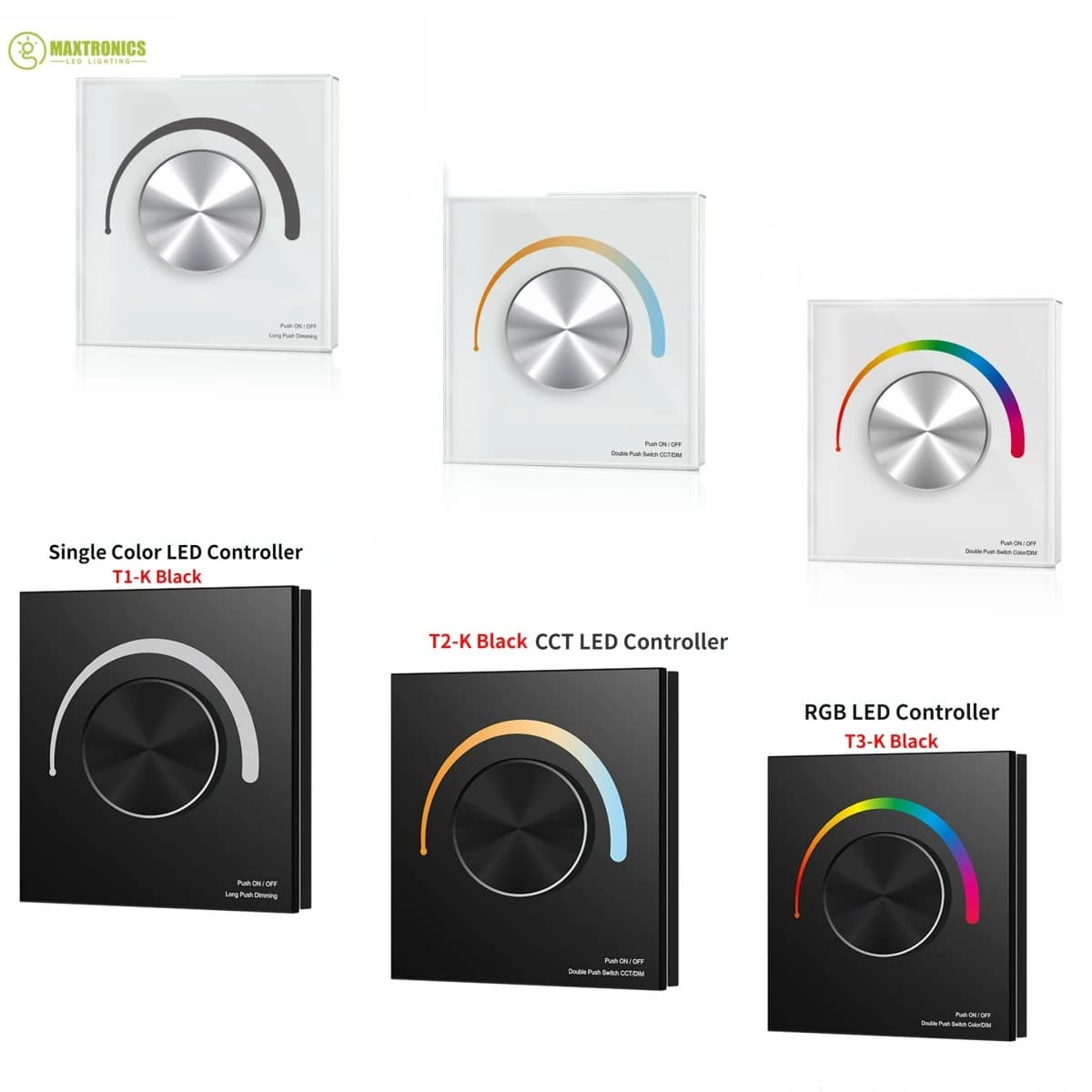 DC12-24V T1-K/T2-K/T3-K Pannello in vetro touch rotativo DIM/CCT/RGB Controller LED Dim per singolo colore/temperatura colore/nastro led RGB