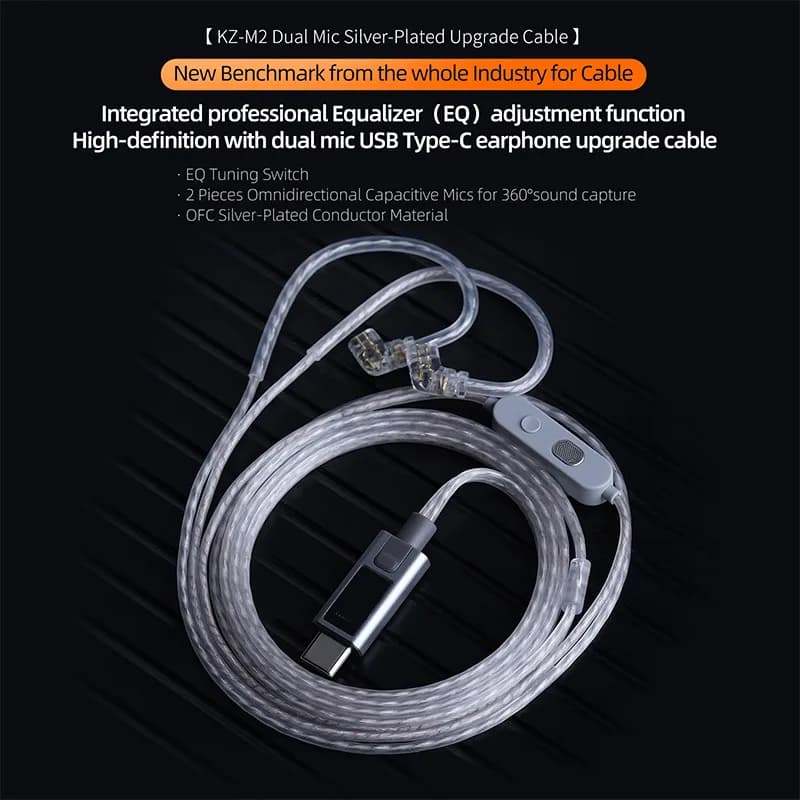 Cavo KZ M2 Cavo di aggiornamento placcato argento Cavo per cuffie Tipo-C 2PIN 3,5 mm Per KZ ZSN ZSX EDX AS16 ZS10 PRO X Castor D-Fi ZS12