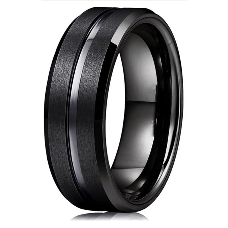 Anelli per fedi nuziali in tungsteno nero da uomo alla moda da 8 mm Anello di fidanzamento con bordo smussato con scanalatura nera per gioielli da uomo