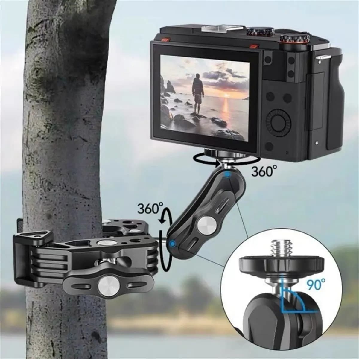 A64I Aluminum Super Clamp with Double 360° Ball Head Magic Arm for Aciton Mobile Phone Action Camera
