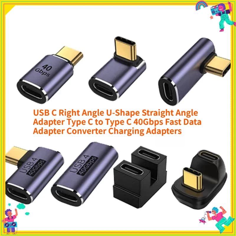 1PCS USB C Right Angle U-Shape Straight Angle Adapter Type C to Type C 40Gbps Fast Data Adapter Converter Charging Adapters