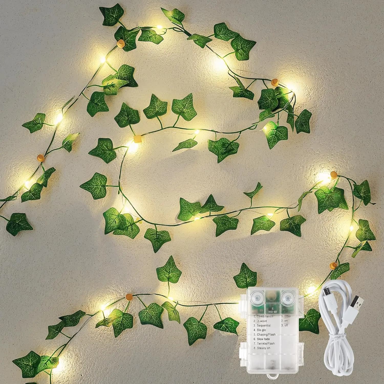 Luci a forma di foglie di vite, ghirlanda LED da 23FT per decorazioni della camera del dormitorio, bianco caldo