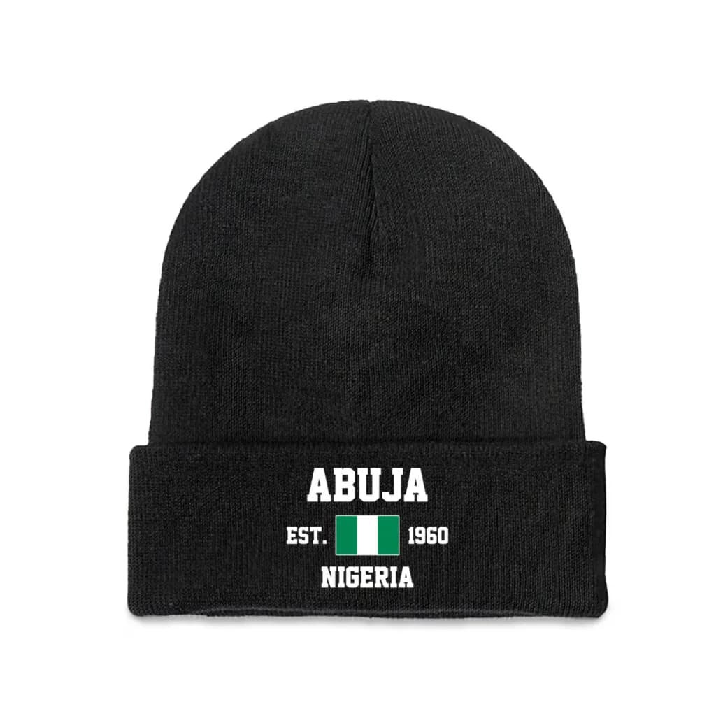 Nigeria EST.1960 Abuja Capital Men Women Unisex Knitted Hat Winter Autumn Print Beanie Cap Warm Bonnet