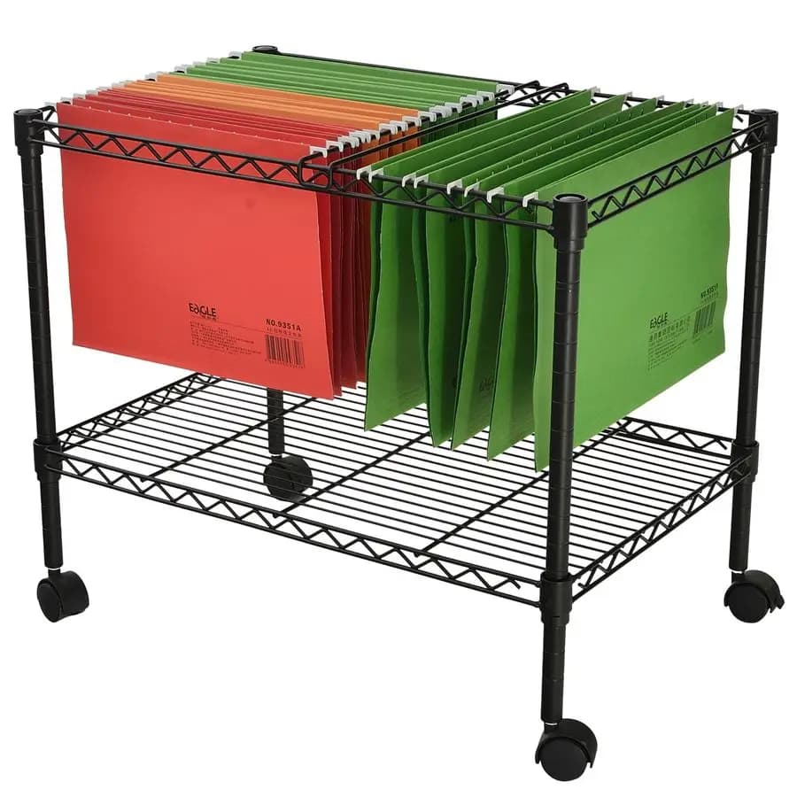 Carrello Portadocumenti Premium a 1 Ripiano in Metallo per Cartelle Formato Letter e Legal, Nero