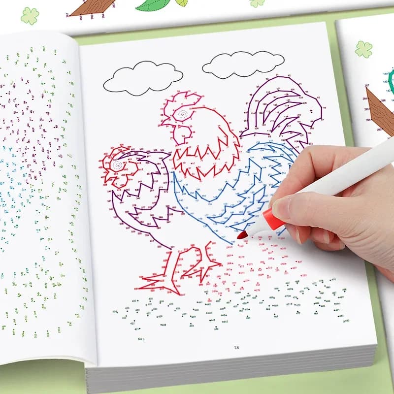 Pen Control Training 32 Color Pages Sketchbook with Dots and Lines, Connecting Patterns Through Dots and Lines, 32 Animal Themes