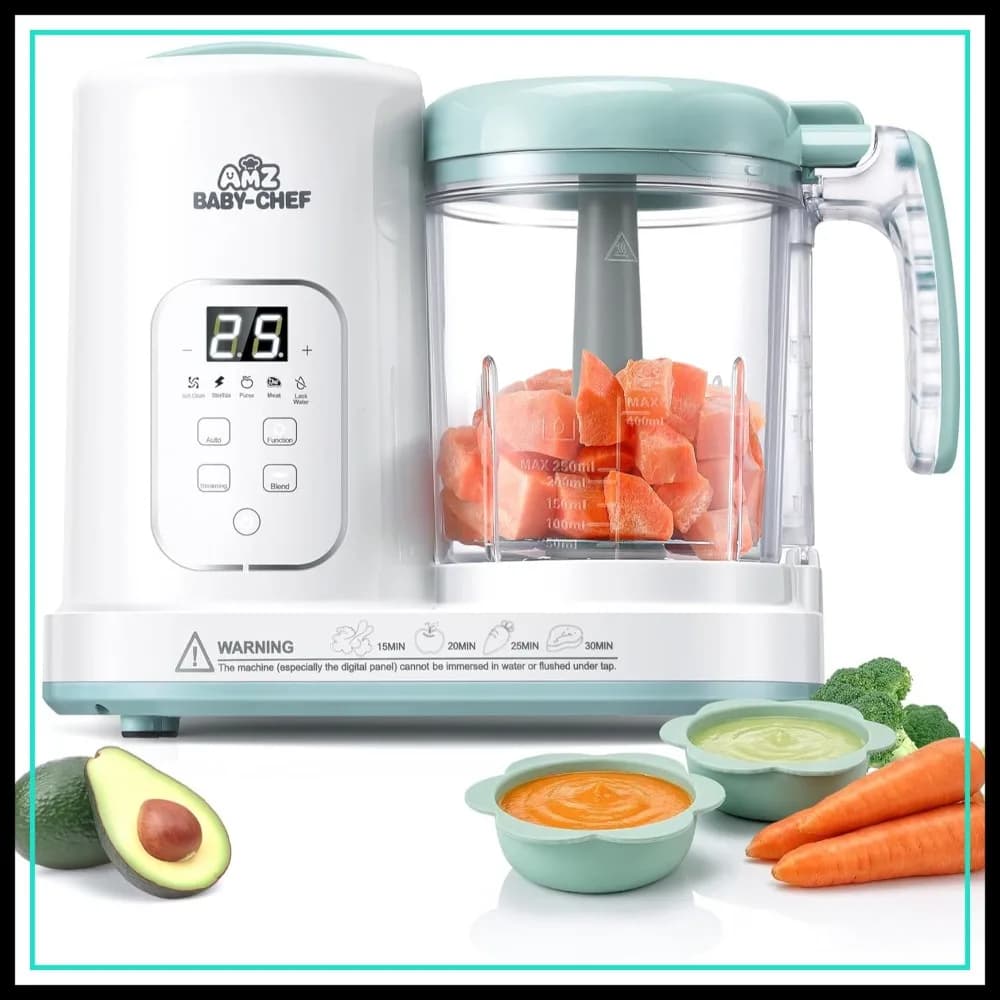 Robot da Cucina 4-in-1 per Bambini: Vaporiera e Frullatore, Vapore Automatico, Funzione Purea, Autopulente, Senza BPA Bianco+Verde