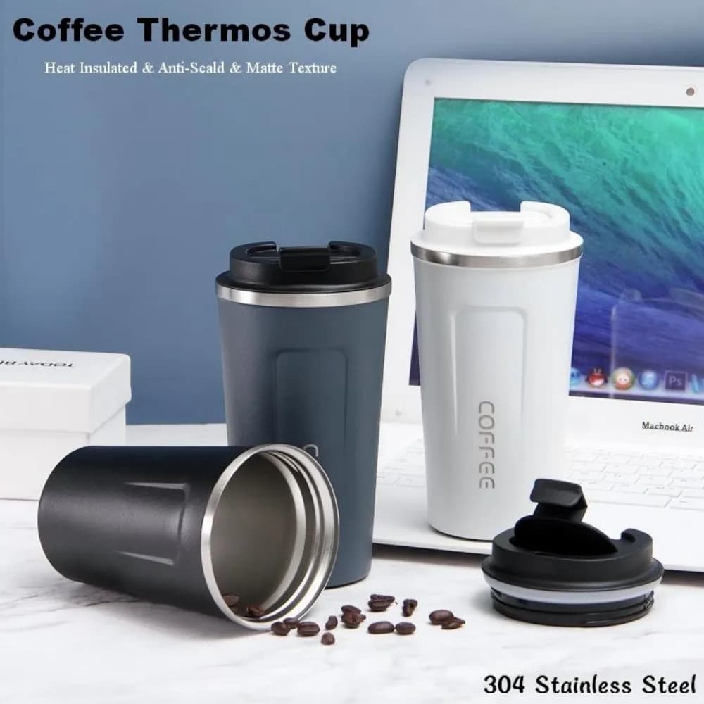 Tazza Termica in Acciaio Inox da 510ML, Borraccia da Viaggio Portatile, Thermos Sottovuoto Antigoccia per Auto