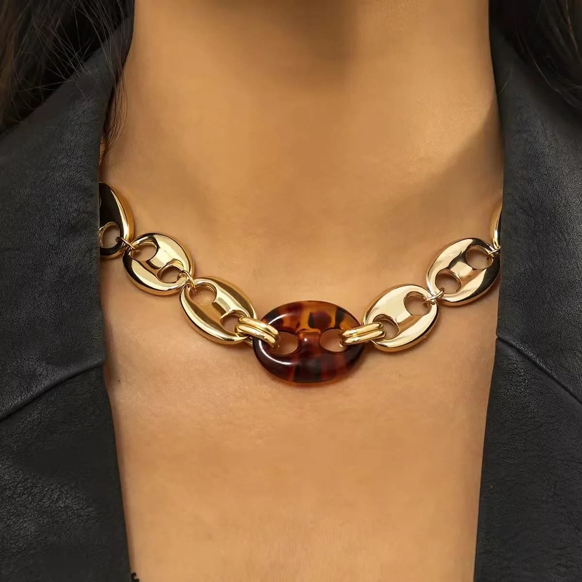 Trendy Clavicle Necklace for Women Egirl Simple Pig Nose Buckle Chain Golden Coffee Beans Necklace Ins Party Gifts