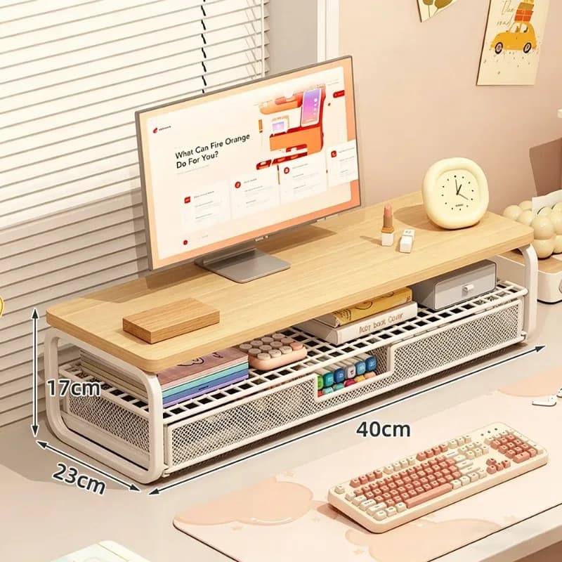 Supporto Ergonomico a Doppio Strato per Monitor con Ripiano Estraibile, Organizzatore per Scrivania Casa e Ufficio, Supporto per Laptop
