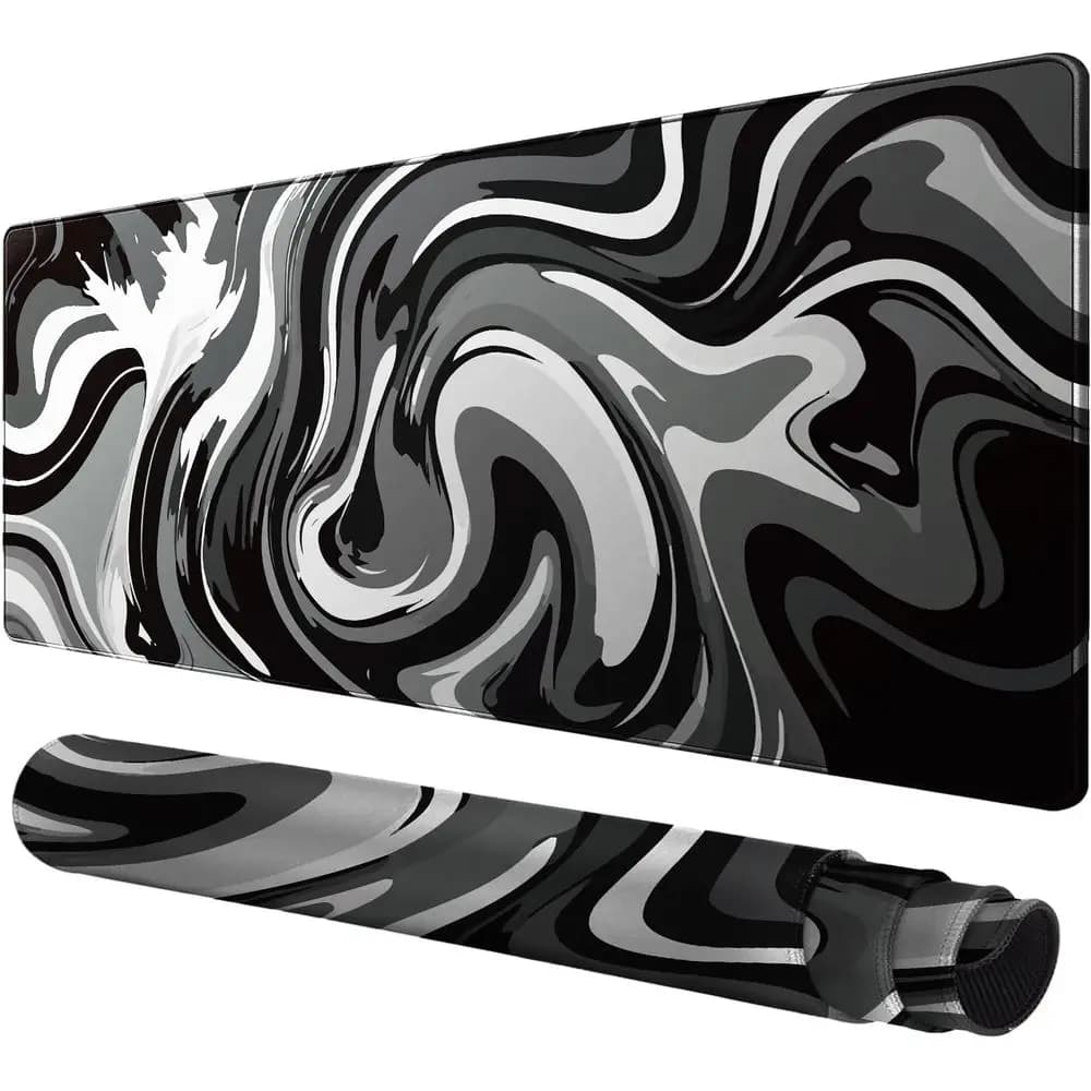 Gaming Mouse Pad with Anti-Slip Base, Stitched Edges, 39.4x19.7 Black & White Abstract Design