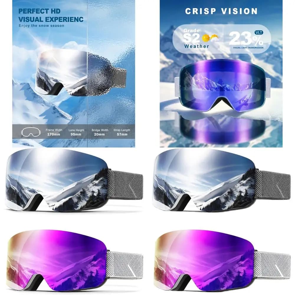 Occhiali da sci e snowboard unisex con protezione antiappannamento e UV al 100%.