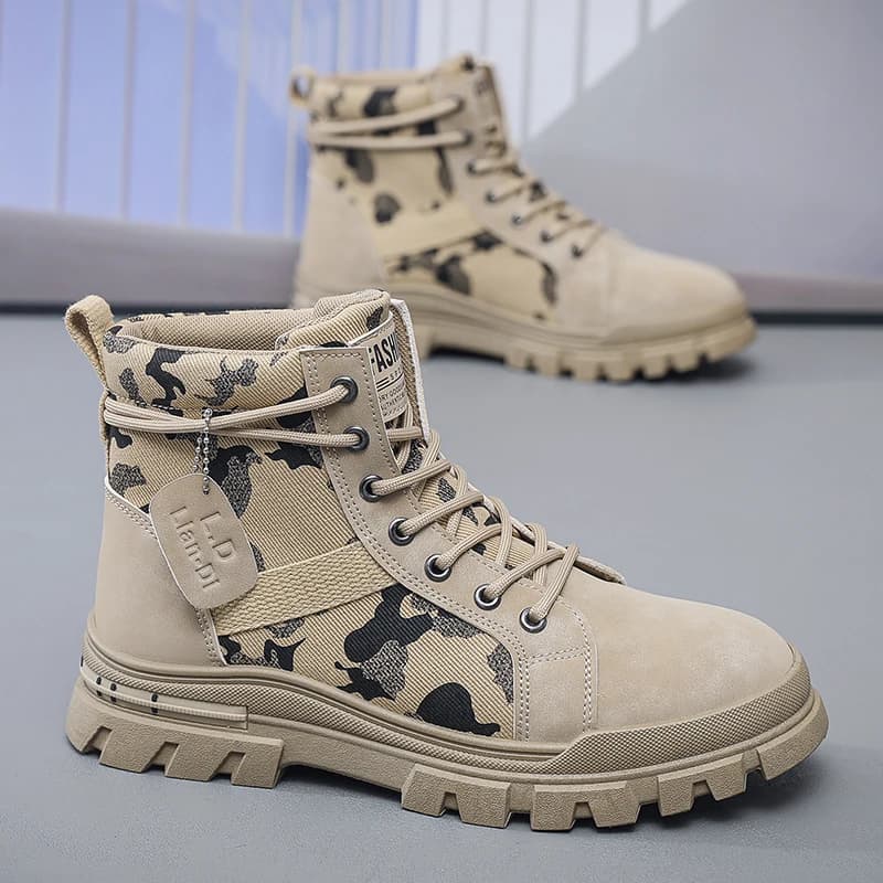 Men Waterproof High Top Hiking Boots Water Repellent Pu Upper Non Slip Rubber Sole Mountain Outdoor Trekking Footwear