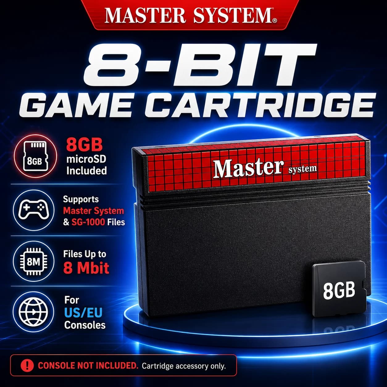 1400 in 1 Game Collection Cartridge with 8GB MicroSD Card for SEGA Master System & SG-1000 Expandable US/EU Version