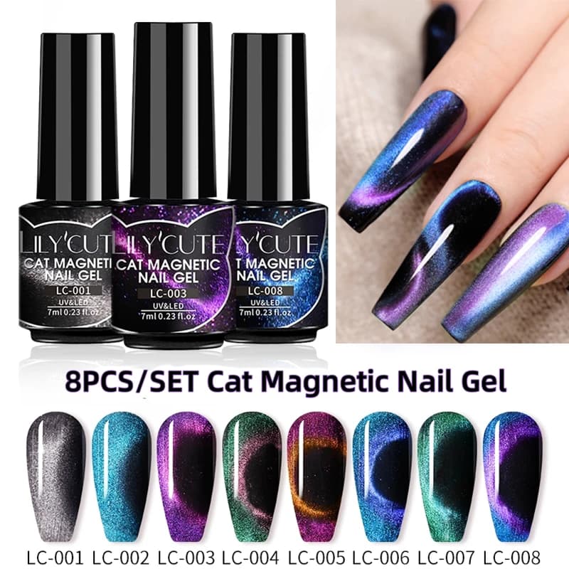 LILYCUTE 7ML Smalto Gel Magnetico Effetto Galassia 9D Super Aurora Glitterato per Manicure, Soak Off, Fai da Te, Arte per Unghie