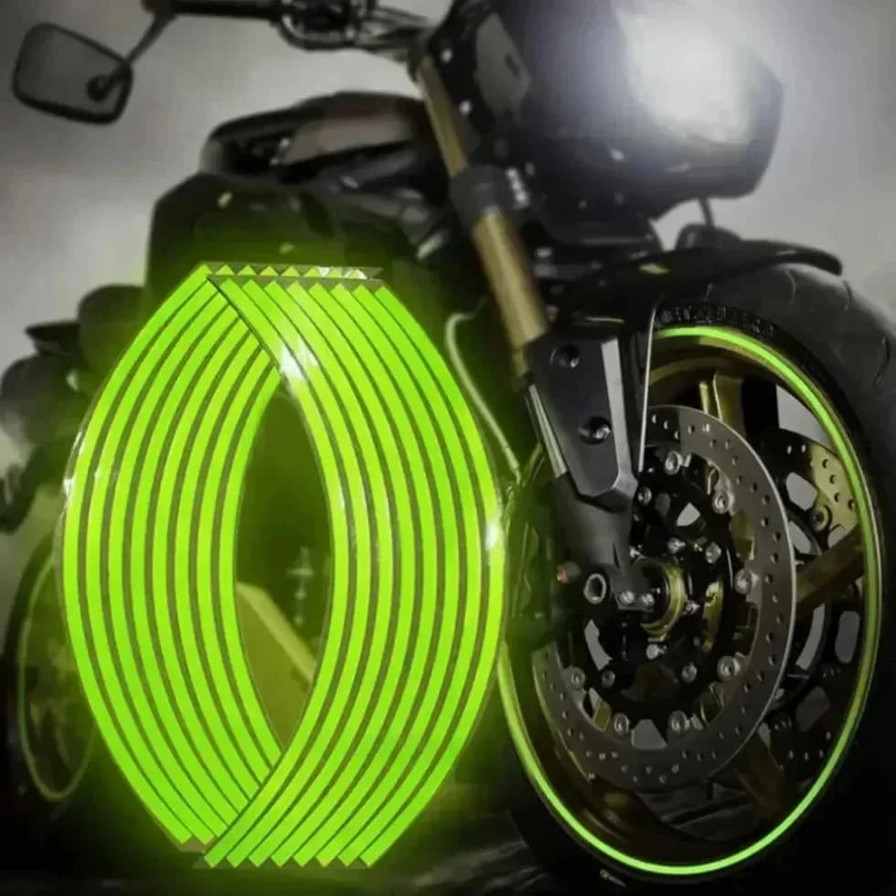 16 pz 18 ''Riflettente Moto Cerchione Della Bicicletta Striscia Decorativa Auto Moto Adesivi Fluorescenti Pneumatico Strisce Ornamionali
