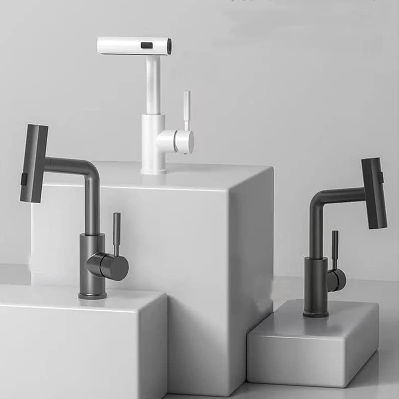 Rubinetto per lavabo bianco Rubinetto per lavabo estraibile Rubinetto per lavabo a cascata Spruzzatore a 3 vie Miscelatore per lavabo acqua calda fredda