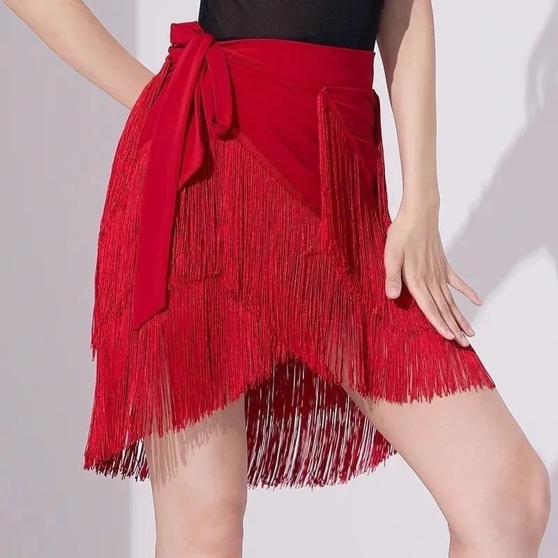 customized Latin dance fringe skirt one-piece dress professional practice women's clothing bellydance leopard print hip scarf