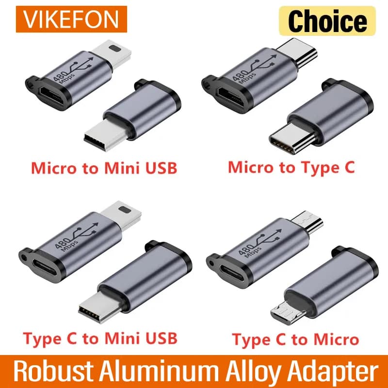VIKEFON Tipo C Femmina a Micro USB/Tipo Femmina a Mini USB/Micro USB Femmina a Tipo C/Micro USB Femmina a Mini Adattatore USB